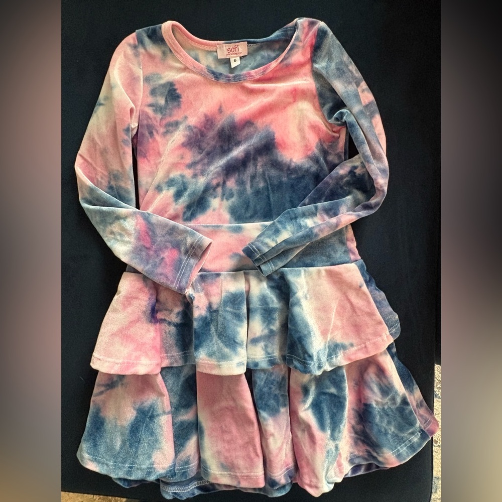 Girls Sofie velvet tye dye dress 6